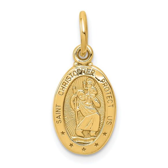 10k Yellow Gold Solid Satin Polished St. Christopher Pendant